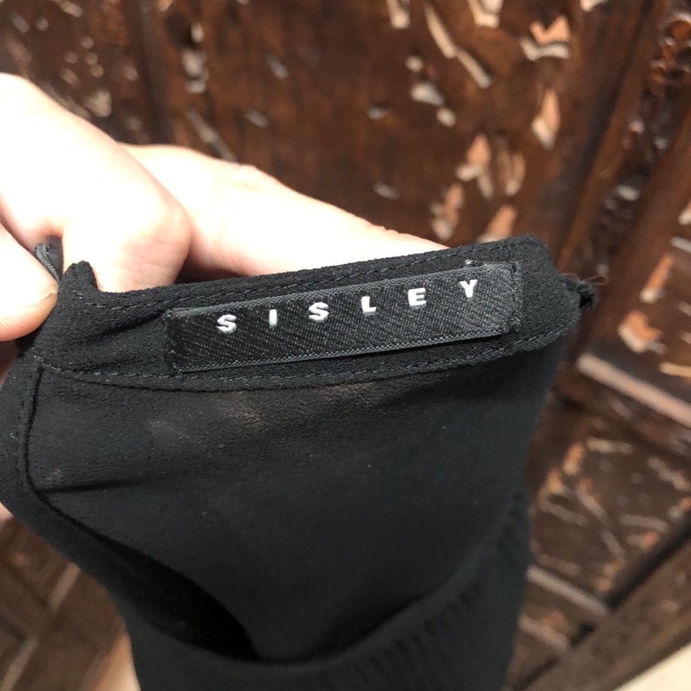 Sisley Black Sheer Chiffon Pleated Blouse Top S - Picture 4 of 6